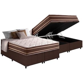 Cama Box Baú Queen: Colchão Molas Ensacadas Superlastic Duo Sono +base Crc Courano Brown (158x198)