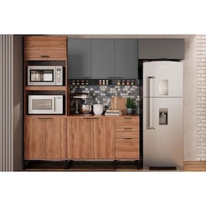 Cozinha Modulada Completa Alpha 4 Peças 2 Aéreos + 1 Balcão + 1 Torre Quente C4p73 Freijó Cinza