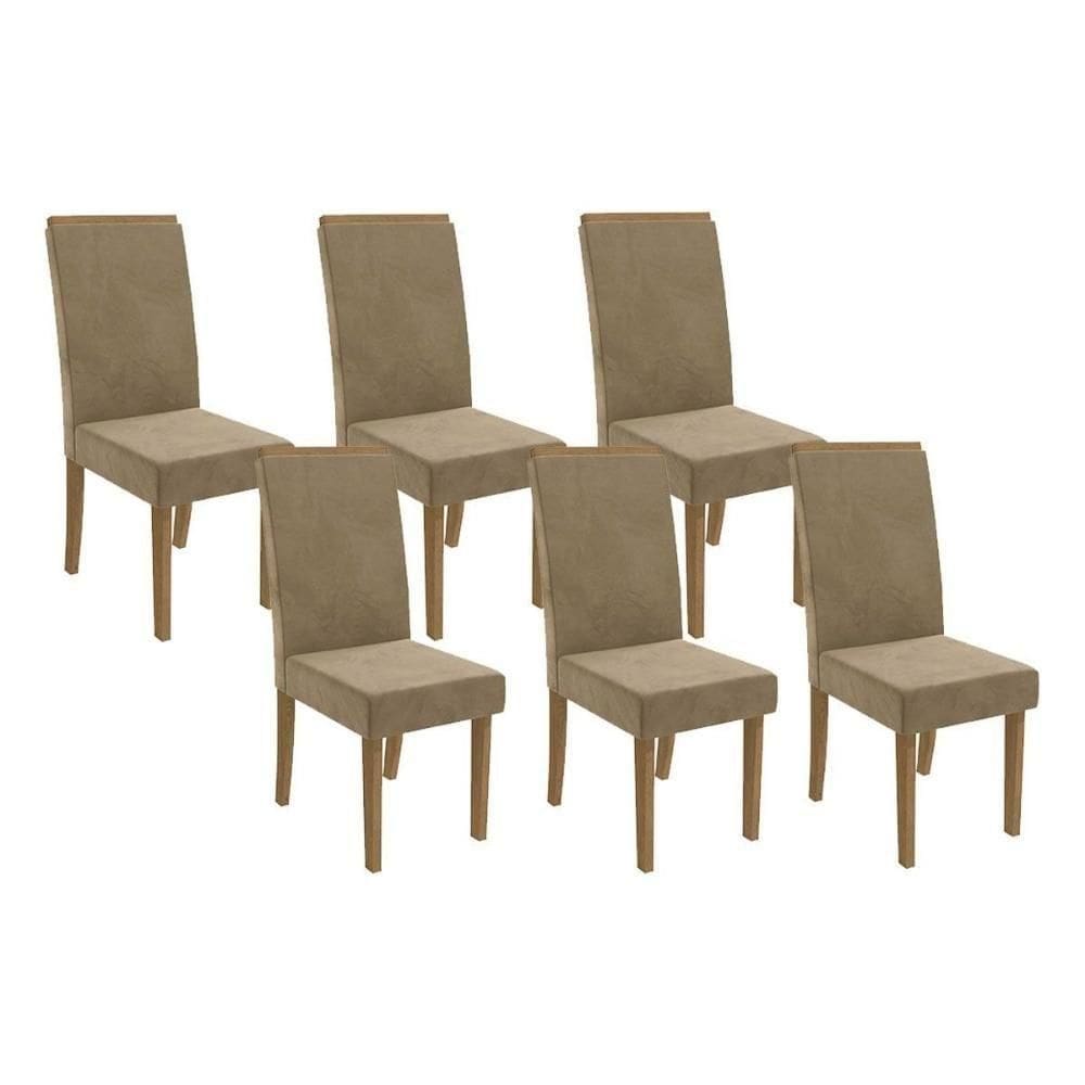 Cadeira De Cozinha 2cad142fr Kit 6 Un Freijó Suede Bege A036