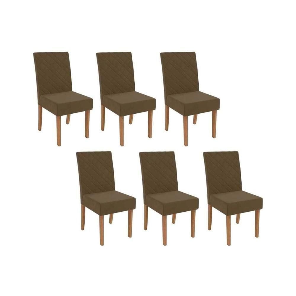 Cadeira De Cozinha 2cad133ng Kit 6 Un Nogueira Suede Marrom A033