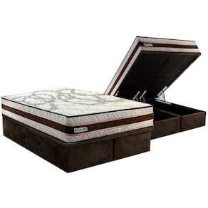 Conjunto Box Baú King: Colchão Molas Paropas Resiste Double Face Ag D45 + Base Crc Suede Brown (193x203)