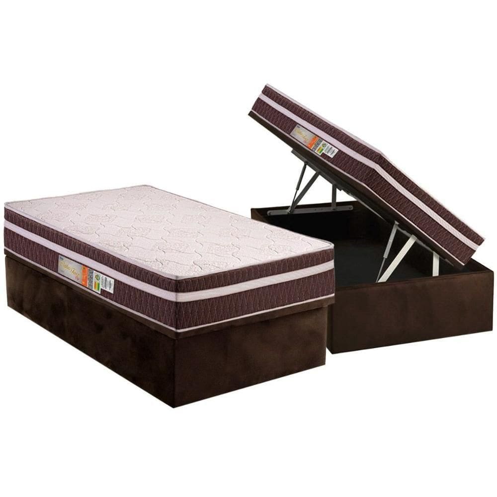 Cama Box Baú Solteiro: Colchão Anatômico Polar D28 Orthoface Vip + Base Crc Suede Brown (88x188)
