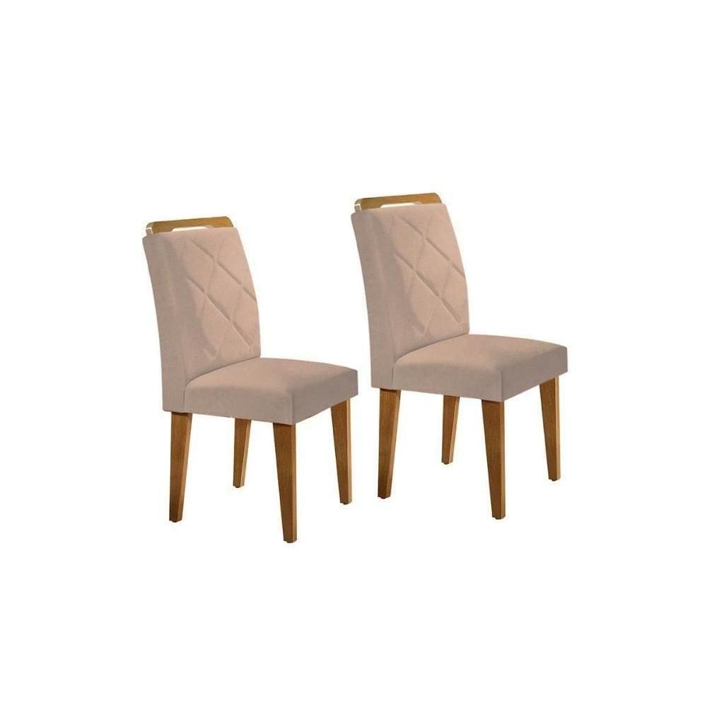 Kit 2 Cadeiras Sala Jantar Melissa 2 Un Madeira Capuccino Suede Creme Rufato