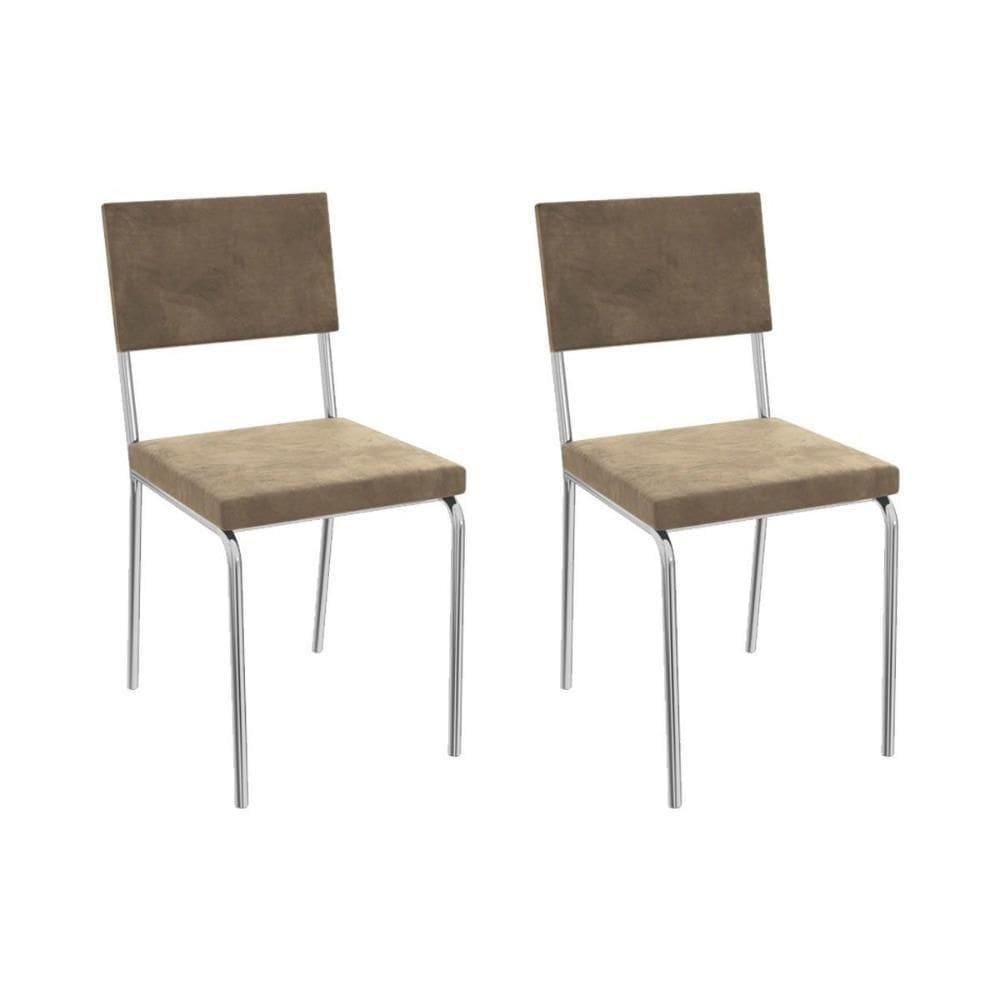 Kit 2 Cadeiras De Cozinha Zaria 2c128 Aço 2 Uni Cromado Suede Bege