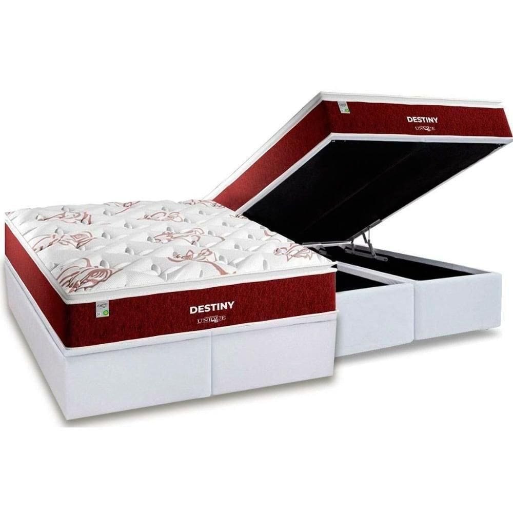 Cama Box Baú King: Colchão Molas Bonnel Plumatex Superlastic Destiny + Base Crc Courano White (193x203)