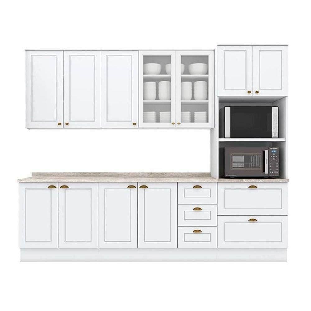 Cozinha Modulada Americana 7 Peças 2 Aéreos + 2 Balcões + 1 Paneleiro + 2 Complementos C5p49 Branco2 Aéreos + 1 Balcão + 1 Complemento