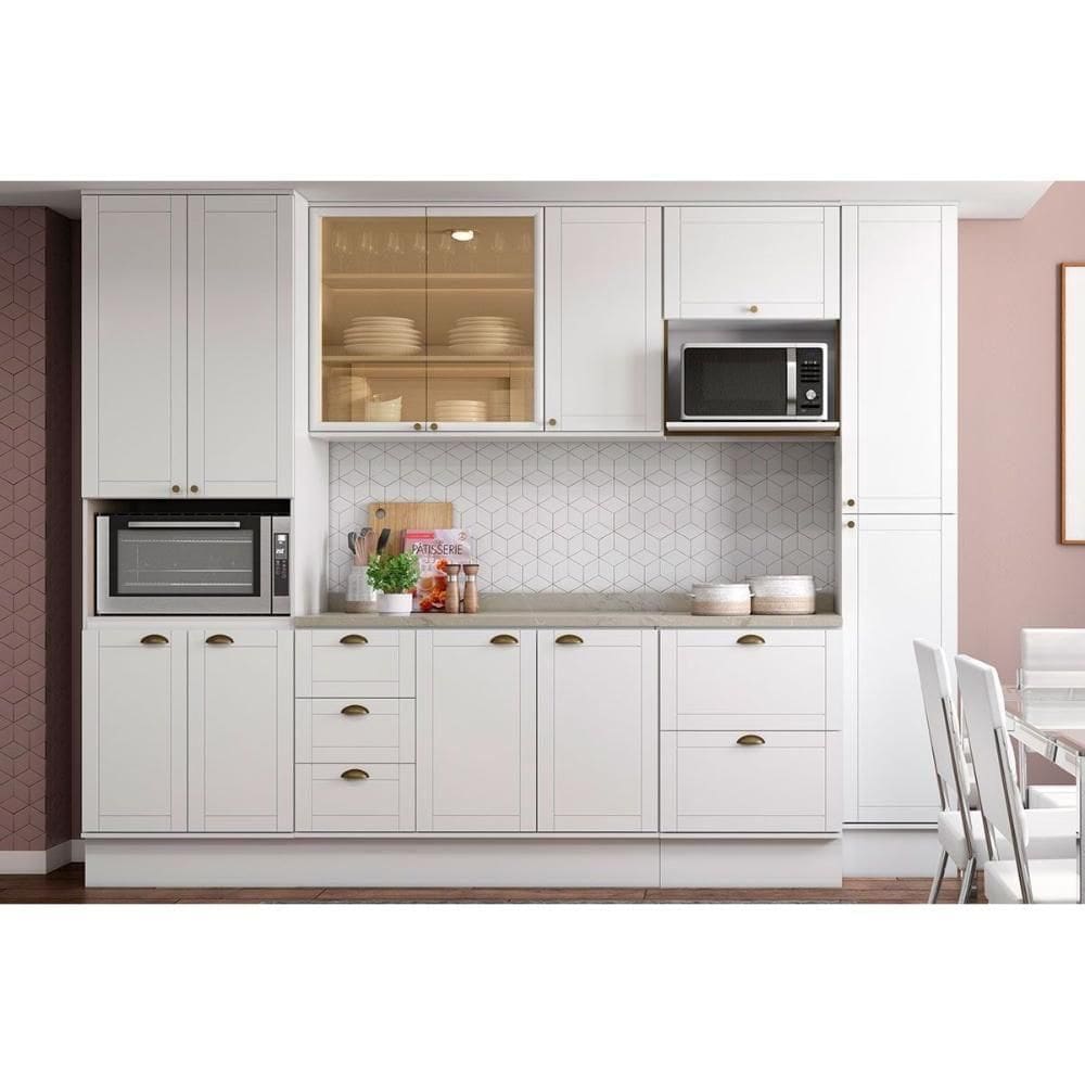 Cozinha Modulada Completa Bella 6 Peças 2 Aéreos + 2 Balcões+ 2 Paneleiros C6p55 Branco