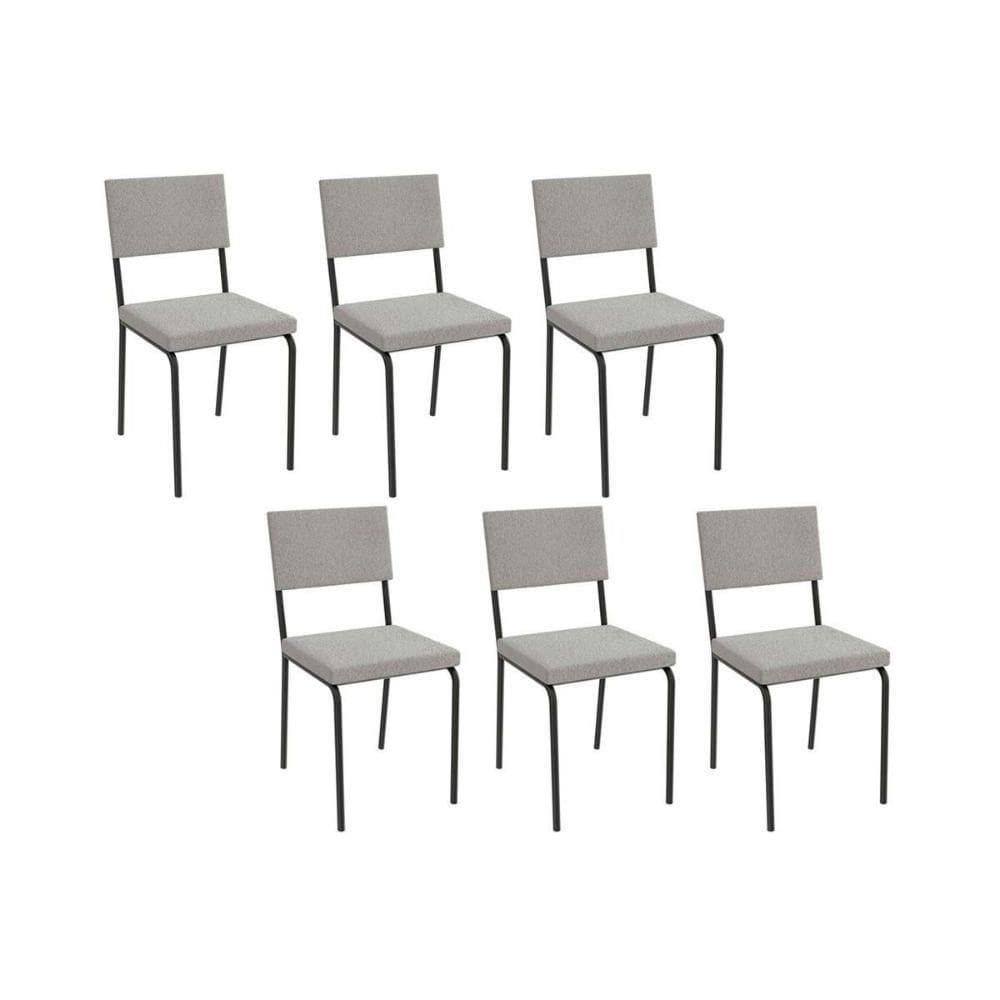 Kit 6 Cadeiras De Cozinha Zaria 2c128 6 Un Preto Fosco Bouclê Cinza A056