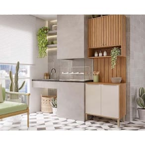Kit Cozinha Modulada 3 Peças Divina 1 Aéreo + 1 Balcão + Complemento Cz006 Freijó Off White