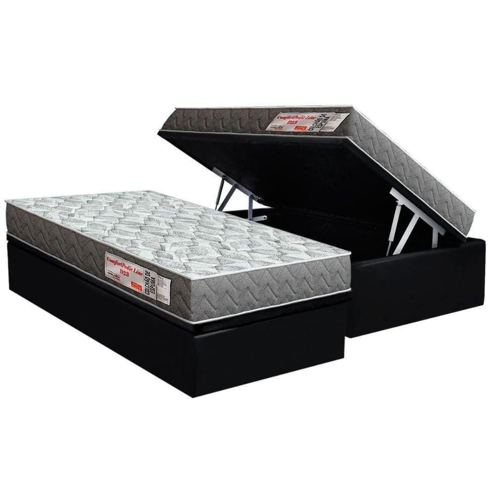 Conjunto Box Baú Solteiro: Colchão Espuma Ortho D23 Comfortpedic + Base Crc Suede Black (88x188)