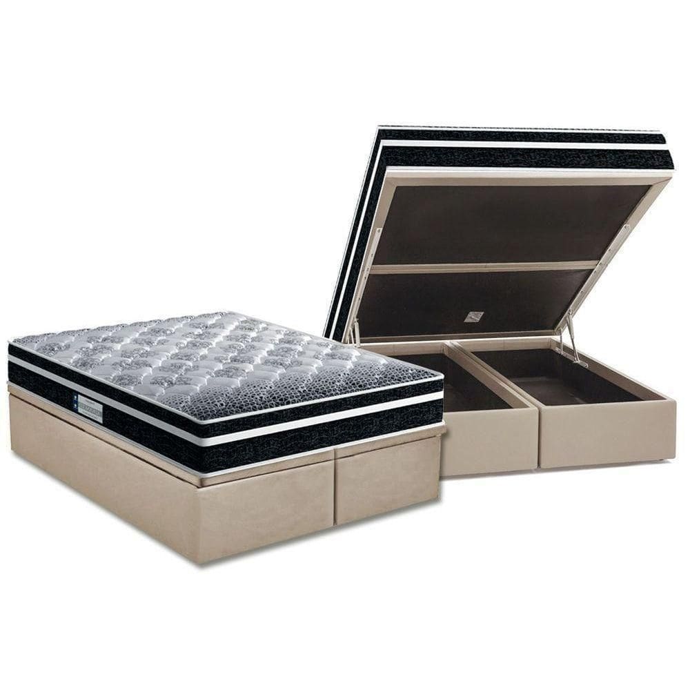Cama Box Baú King: Colchão Ortopédico Probel D33 Prodormir Advanced Tech1500 Plus + Base Crc Suede Clean (193x203)