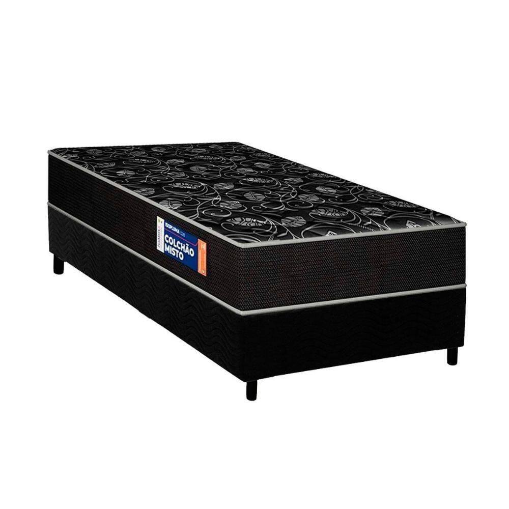 Conjunto Box Solteiro: Colchão Espuma Plumatex D28 Isopluma + Base Crc Suede Black (88x188)