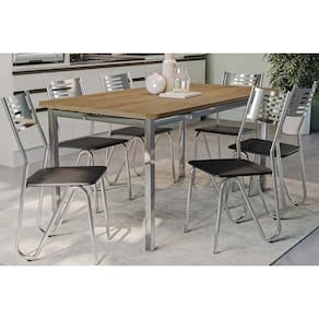 Conjunto Mesa De Cozinha Reno Com Tampo De Madeira 160cm E 6 Cadeiras Nápoles Cromada Preto 110 Kappesberg