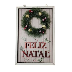 Quadro Decorativo Natalino Guirlanda Feliz Natal Com Bolinhas Parede Porta Ornamentaçao Advento Casa