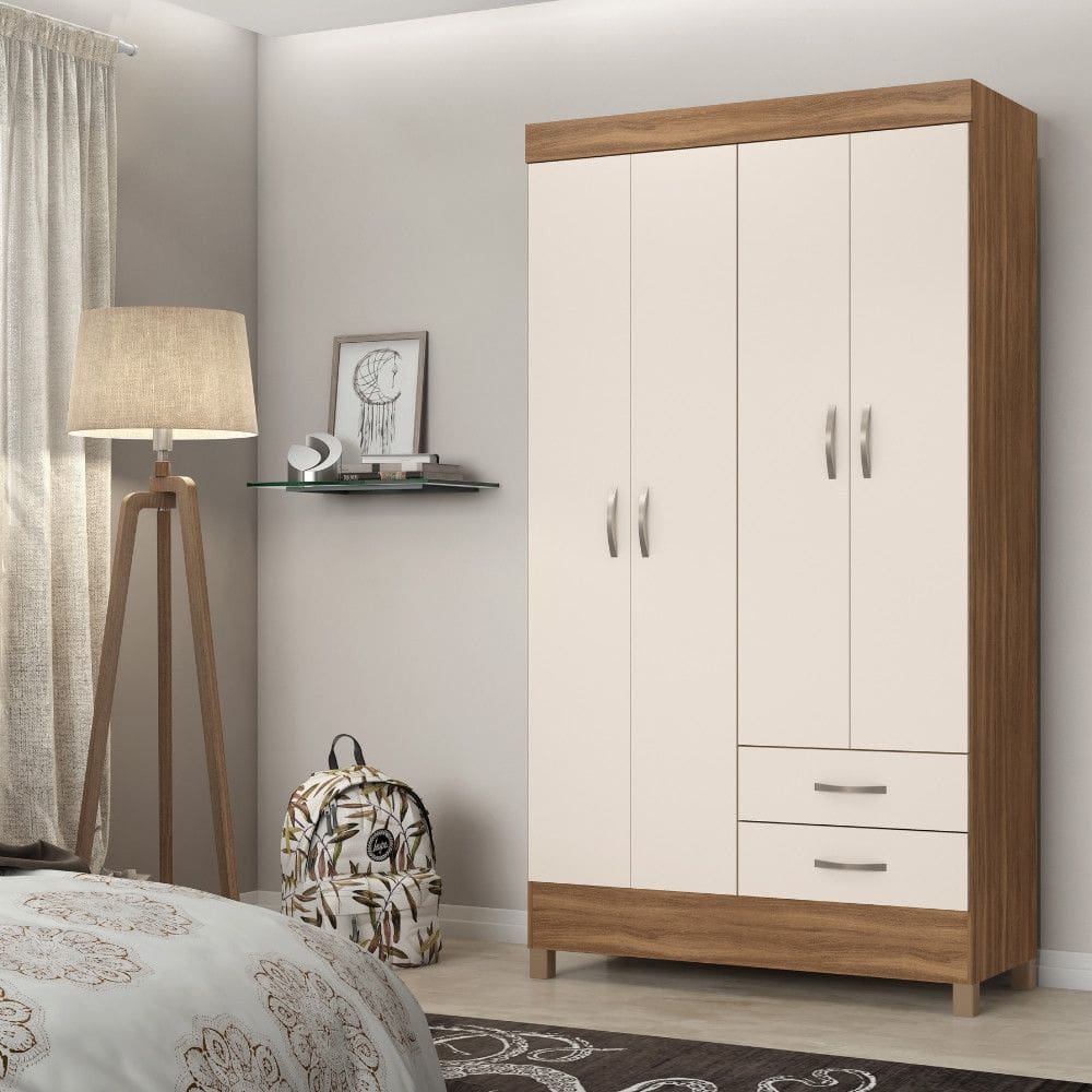 Guarda Roupa Solteiro com Pés 4 Portas 2 Gavetas Astro Demóbile