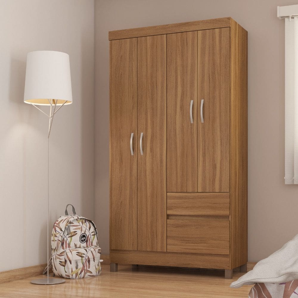 Guarda Roupa Solteiro com Pés 4 Portas 2 Gavetas Lotus Demóbile