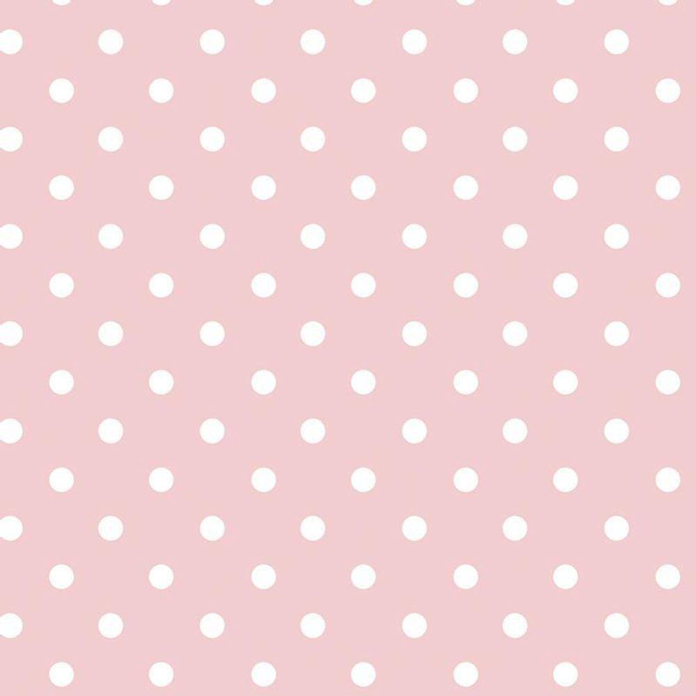 Papel De Parede Fundo Rosa E Circulos Branco Poa Autocolante