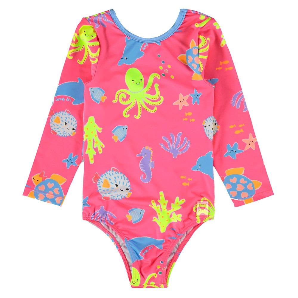 Maiô Manga Longa Bebê Proteção UV Bichinhos do Mar Pink Neon Up Baby