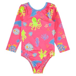 Maiô Manga Longa Bebê Proteção UV Bichinhos do Mar Pink Neon Up Baby