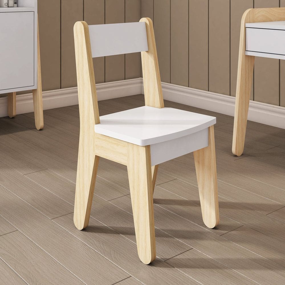 Cadeira Infantil em Madeira Maciça e Mdf Corujinha Casatema Branco/Natural