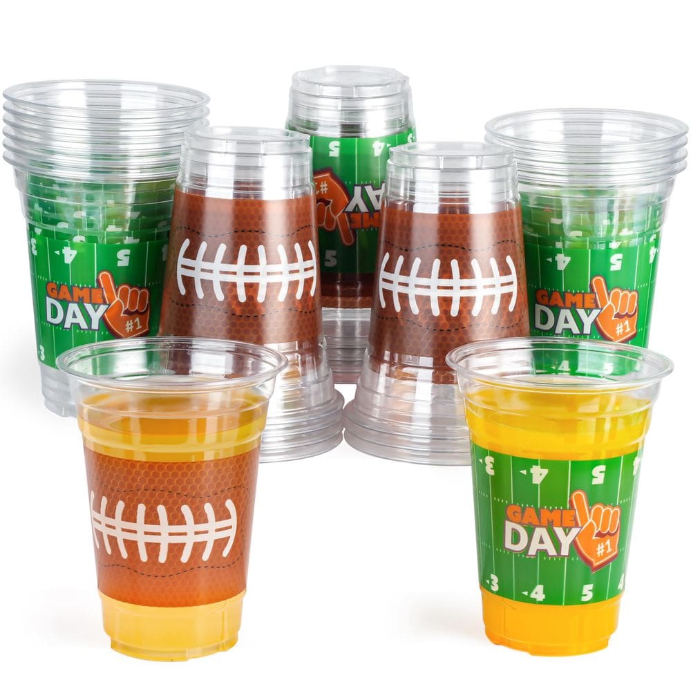 Copos de plástico JOYIN Football 16 onças descartáveis x24 verdes/marrons