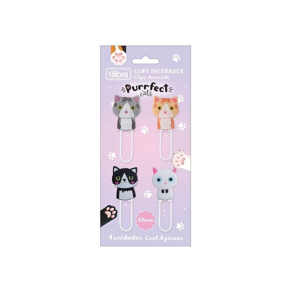 Clips Purrfect Cats Tilibra - C- 4 Unidades