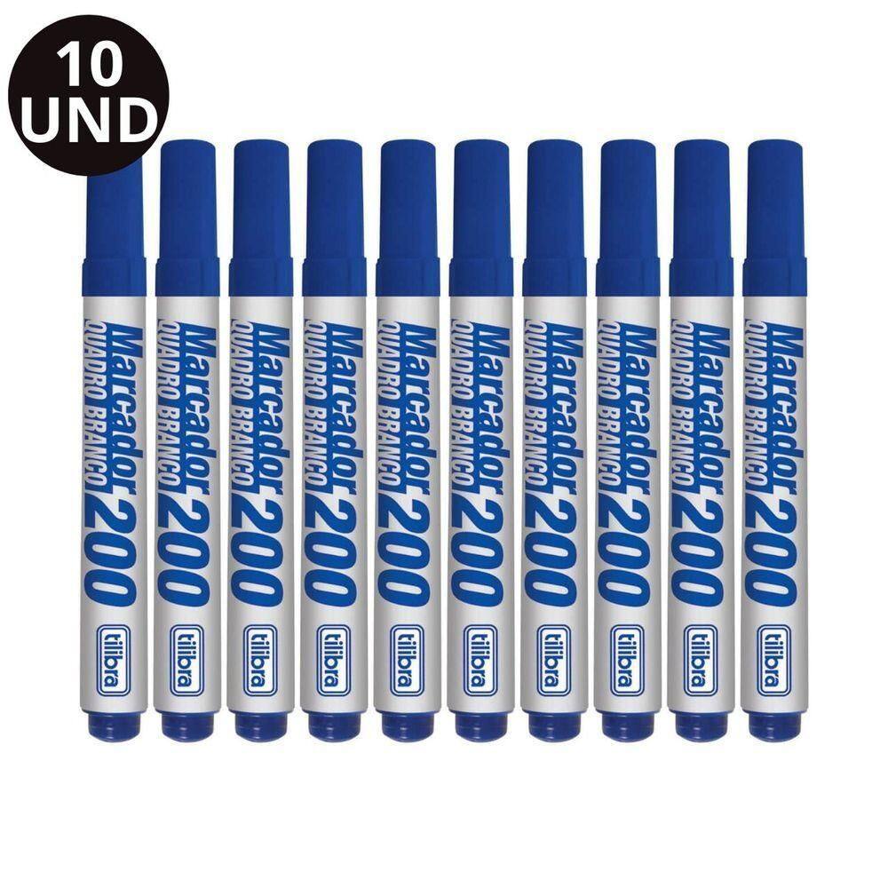 Kit C- 10 Marcador Quadro Branco 200 Tilibra - Azul 3mm