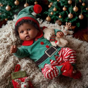 Boneca Reborn BABESIDE Black Girl 50 cm com roupa de Natal