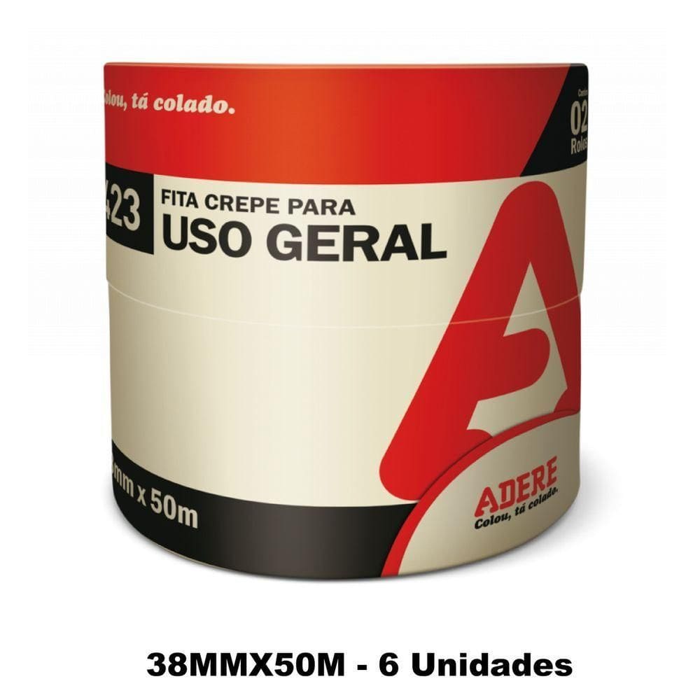Fita Crepe Para Uso Geral Adere - 38mmx50m 6 Unidades