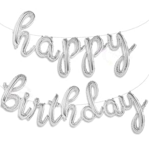 Balloon Banner Gala Supplies Silver Happy Birthday Cursive