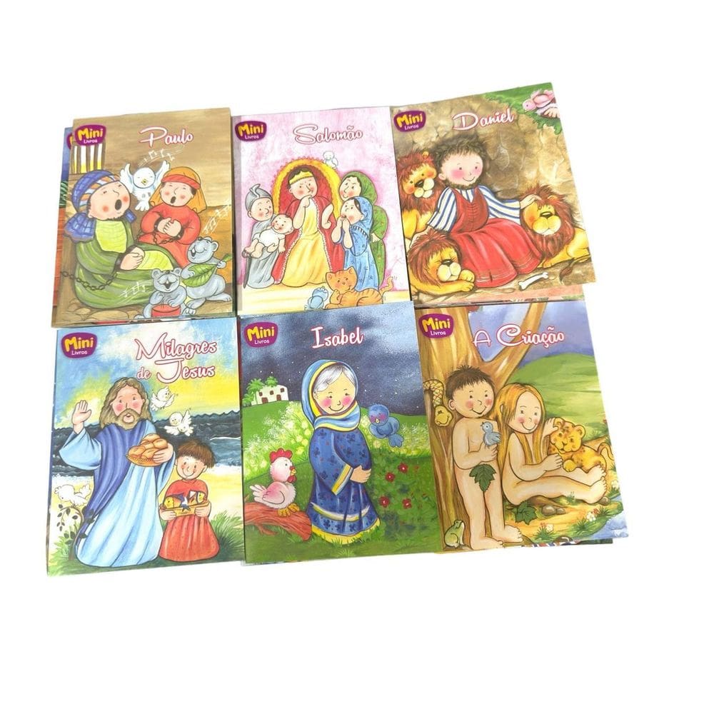 Kit 12 Mini Livro Histórias Da Bíblia Dom Desenhos Coloridos