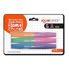 Kit Caneta Pincel Marcador Quadro Branco 2 em 1 Colors Blister c/ 3 Unidades Ponta Fina 3mm - Jocar Office