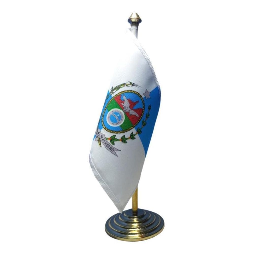 Bandeira de Mesa RJ 9x13 cm c/ Mastro e Pedestal