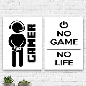 Kit 2 Quadros Decorativos Gamer Life 45X34 C/Vidro - Branca