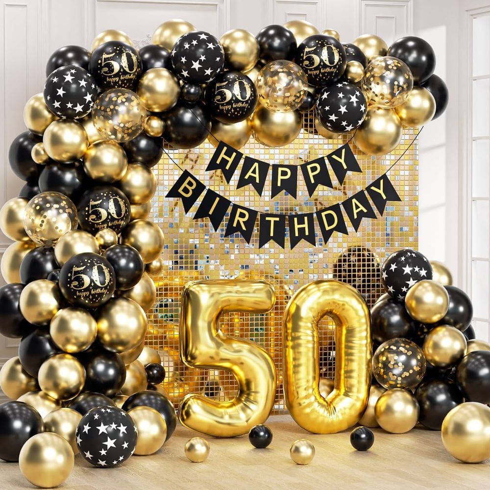 Kit de decorações de aniversário Anjerlfu 50th Birthday Black Gold