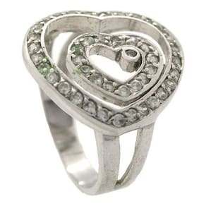Anel Grande Forma Corações Zircônios Branco Prata 925 J24173