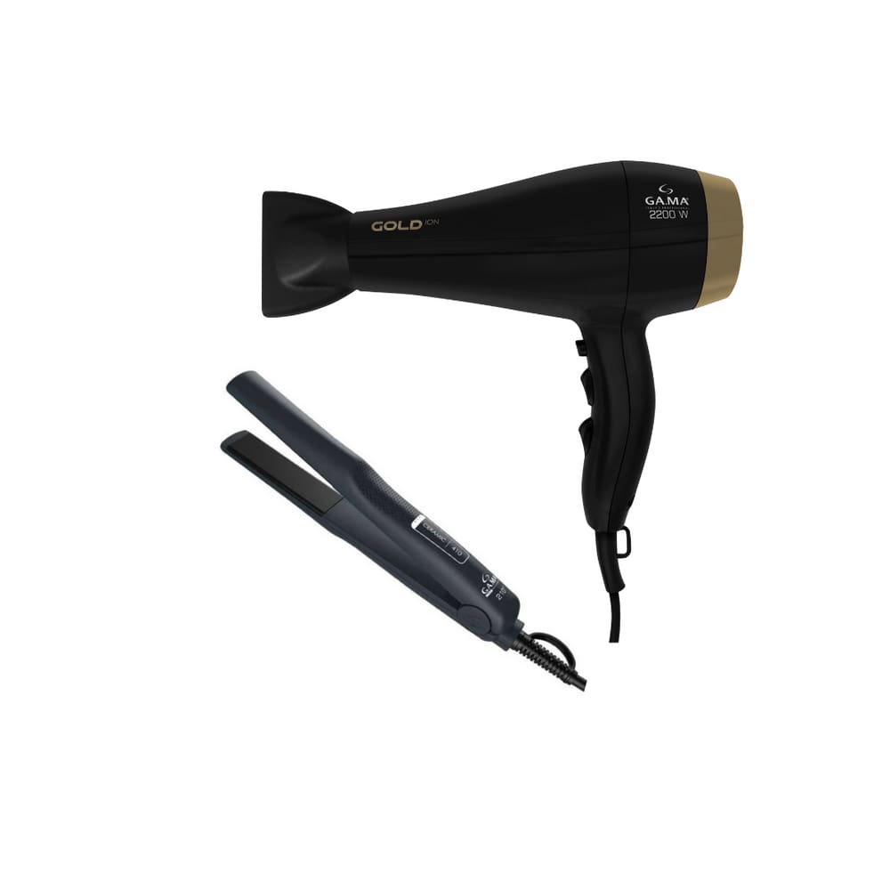 Kit Gama - Secador Salon Pro Ion 3D 2100W 220V + Chapinha Prancha Gama 410 Ceramic Bivolt