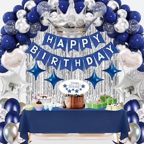 Conjunto de decorações de festa de aniversário JiayJinx azul marinho para todas as idades