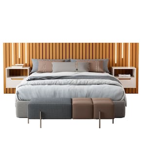 Cabeceira Ripada Box Casal/Queen Com Led e 2 Mesas