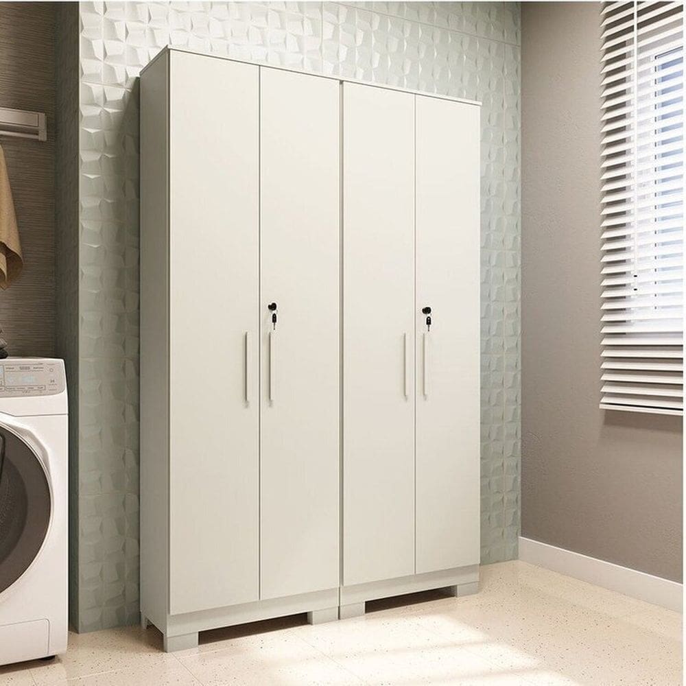Conjunto de Armário Multiuso 2 Peças 100% Mdf Prisma Espresso Móveis Branco