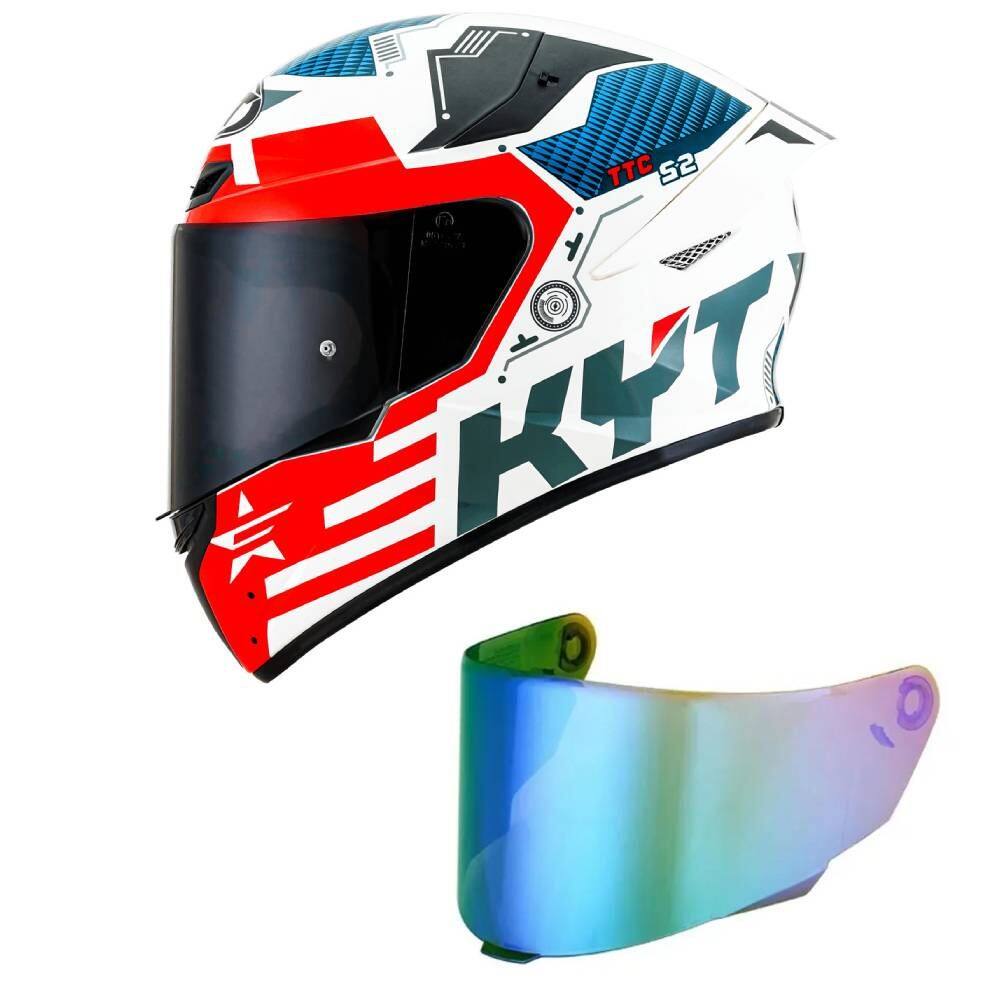 Capacete KYT TT Course Fuselage Branco e Vermelho Mais Viseira Camaleão