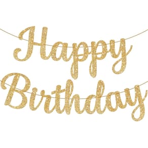 Banner de aniversário KatChon Cursive Glitter Gold com 3 m de comprimento