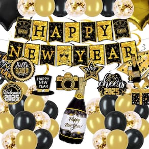 Decorações de festa de Ano Novo HABDJILTY Gold 2025 com banner