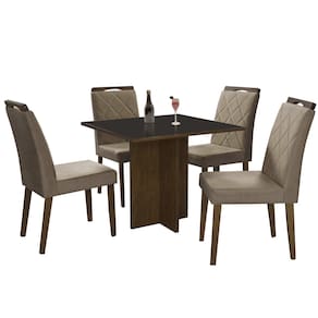 Mesa de Jantar Los Angeles 90x90cm em Linho com 4 Cadeiras Minas Plac Cor Canela Grafite com Tecido Bege
