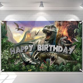 Decorações de festa | Pano de fundo de aniversário de dinossauro Avezano