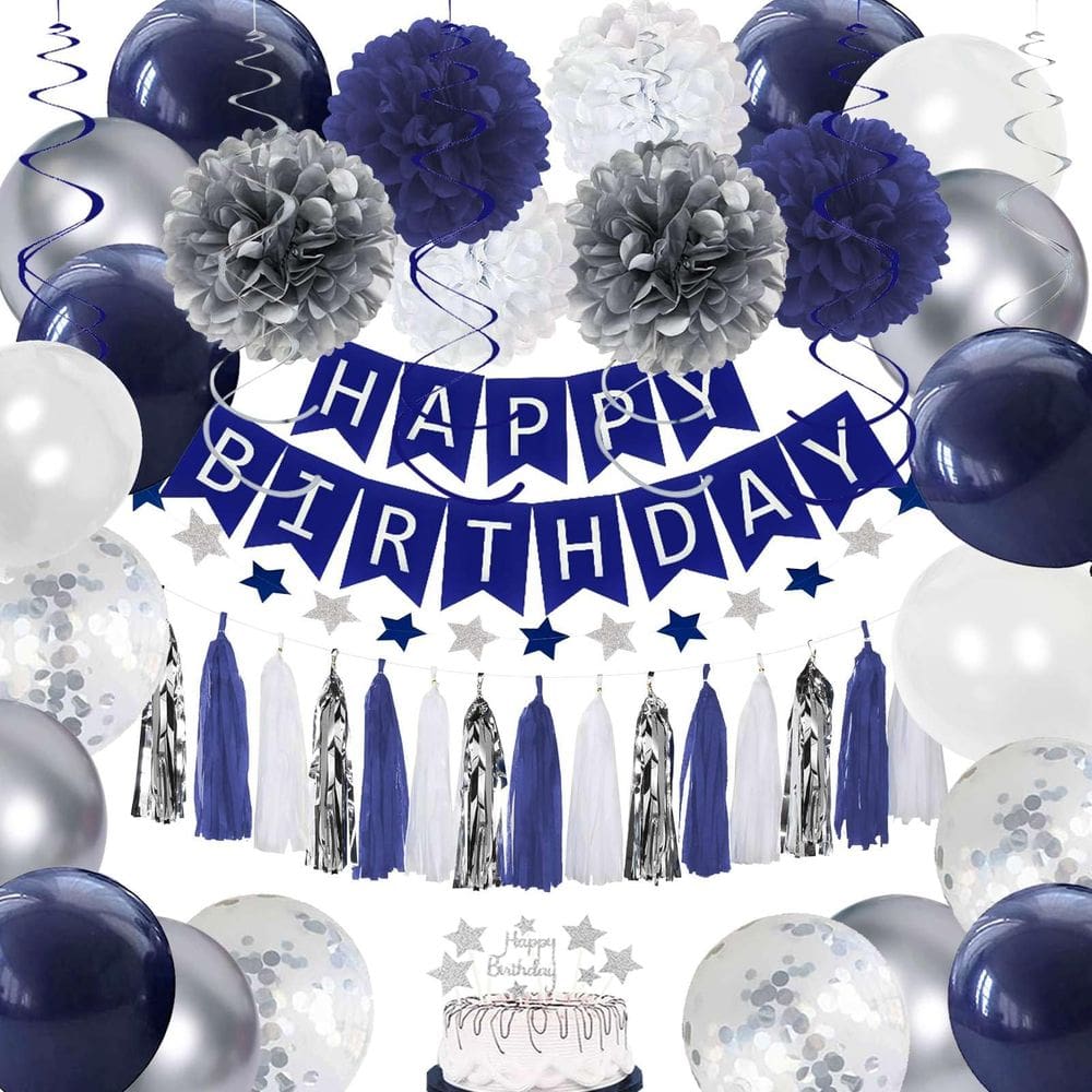 Decorações de festa YGYXMY, aniversário, homens, azul marinho, prata