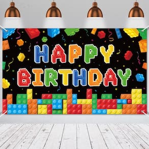 Painel de fundo de festa Building Block Birthday 185x110cm