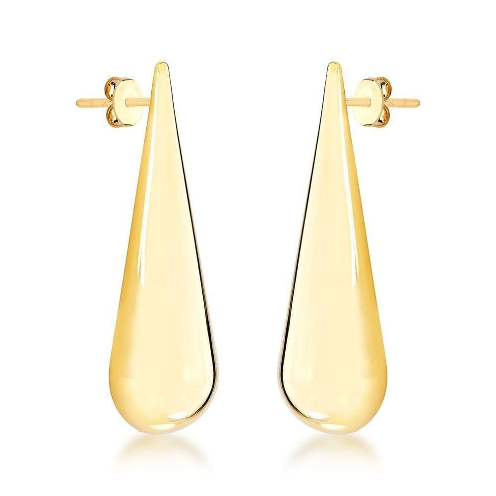 Brinco Gota Lisa Fina Comprida Semijoia Banhado A Ouro 18k