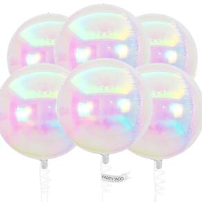 Balões metalizados PartyWoo Iridescent 4D redondos 22 polegadas, 6 unidades