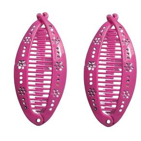 2 Presilhas De Cabelo Rosa Estilo Banana Pente Com Strass